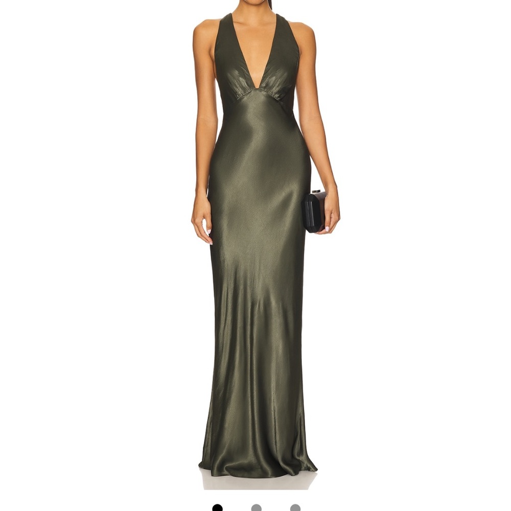 Shona Joy La Lune Plunged Cross Back Maxi Dress in Forest